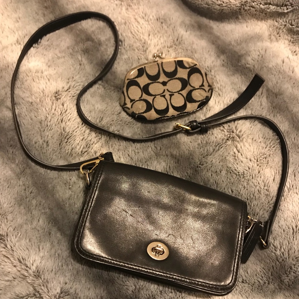Coach Black Leather Crossbody! And Wallet